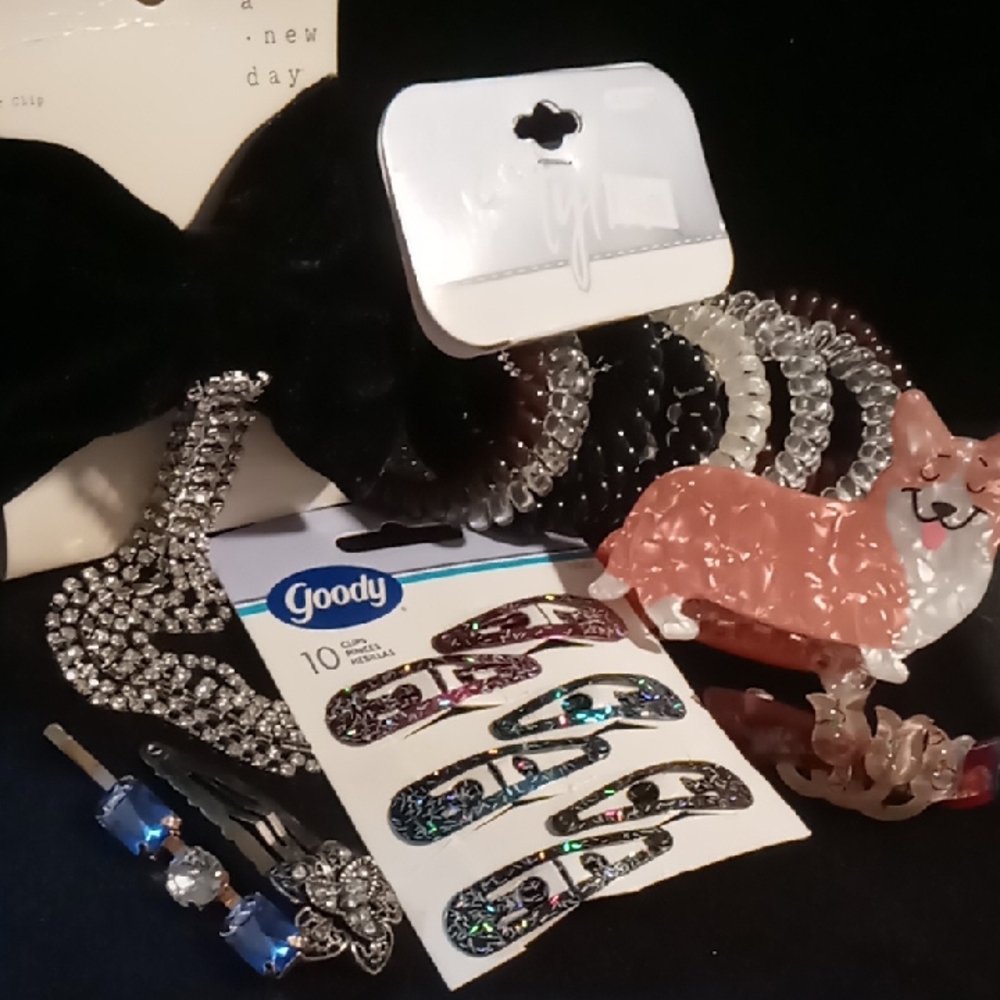 Lot Of Hair Accessories Set - Black, Silver, Pink Hair Jewelry